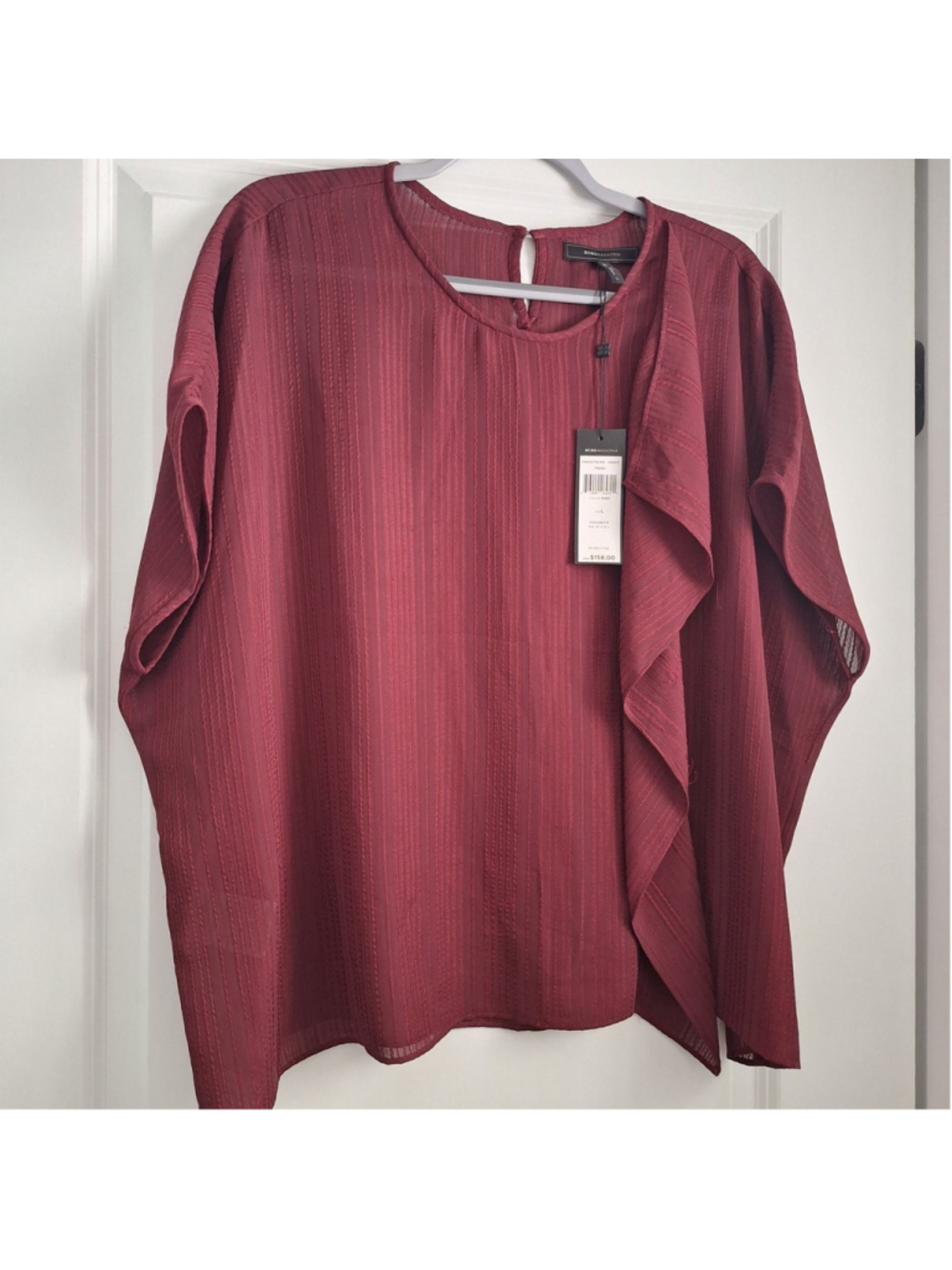 BCBG MaxAzria Womens L Riese Blouse Burgundy Wine NWT Chiffon Port